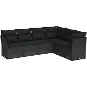 The Living Store 6-tlg. Garten-Sofagarnitur mit Kissen Schwarz Poly Rattan