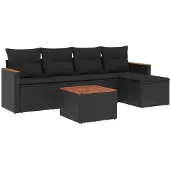 The Living Store 6-tlg. Garten-Sofagarnitur mit Kissen Schwarz Poly Rattan