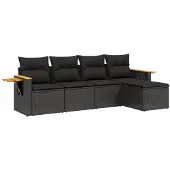 The Living Store 5-tlg. Garten-Sofagarnitur mit Kissen Schwarz Poly Rattan