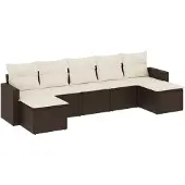 The Living Store 7-tlg. Garten-Sofagarnitur mit Kissen Braun Poly Rattan