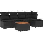 The Living Store 6-tlg. Garten-Sofagarnitur mit Kissen Schwarz Poly Rattan