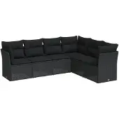 The Living Store 6-tlg. Garten-Sofagarnitur mit Kissen Schwarz Poly Rattan