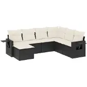 The Living Store 7-tlg. Garten-Sofagarnitur mit Kissen Schwarz Poly Rattan
