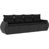 The Living Store 4-tlg. Garten-Sofagarnitur mit Kissen Schwarz Poly Rattan