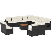 The Living Store 14-tlg. Garten-Sofagarnitur mit Kissen Schwarz Poly Rattan