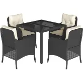 The Living Store 5-tlg. Garten-Essgruppe mit Kissen Schwarz Poly Rattan