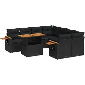 The Living Store 9-tlg. Garten-Sofagarnitur mit Kissen Schwarz Poly Rattan