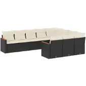 The Living Store 10-tlg. Garten-Sofagarnitur mit Kissen Schwarz Poly Rattan