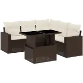 The Living Store 6-tlg. Garten-Sofagarnitur mit Kissen Braun Poly Rattan