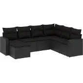 The Living Store 7-tlg. Garten-Sofagarnitur mit Kissen Schwarz Poly Rattan
