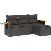 The Living Store 4-tlg. Garten-Sofagarnitur mit Kissen Schwarz Poly Rattan