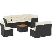 The Living Store 9-tlg. Garten-Sofagarnitur mit Kissen Schwarz Poly Rattan