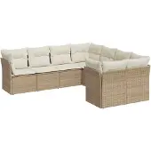 The Living Store 8-tlg. Garten-Sofagarnitur mit Kissen Beige Poly Rattan