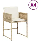The Living Store Gartenstühle mit Kissen 4 Stk. Beige Poly Rattan