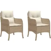 The Living Store Gartenstühle mit Kissen 2 Stk. Beige Poly Rattan