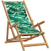 The Living Store Strandstuhl Klappbar Blattmuster Massivholz Eukalyptus Stoff