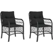 The Living Store Gartenstühle mit Kissen 2 Stk. Schwarz Poly Rattan