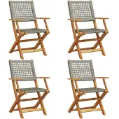 The Living Store Gartenstühle 4 Stk. Klappbar Grau Poly Rattan & Massivholz