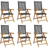 The Living Store Gartenstuhl Verstellbar 6 Stk. Schwarz Poly Rattan Massivholz