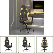 The Living Store Gaming-Stuhl mit Massage & Fußstütze Schwarz Golden Kunstleder