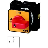 Eaton 016318 EIN-AUS-Schalter, T3, 32 A, Einbau, 1 Baueinheit(en), 2-polig, NOT-AUS-Funktion, mit rotem Knebel und gelbem Frontschild T3-1-102/E-RT