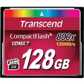 Transcend 128GB 800x CF, 128 GB, Kompaktflash, MLC, 120 MB/s, 60 MB/s, Schwarz