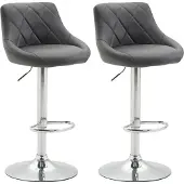 CLP 2er Set Barhocker Lazio Mit Kunstlederbezug I Höhenverstellbarer Und Drehbarer Hocker Mit Fußstütze In Chrom-Optik, Farbe: grau