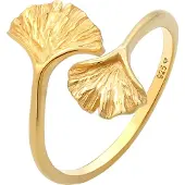 Elli Silberring "Ring Verstellbar offen Ginkgo Blatt Natur 925 Silber", gold, Fingerringe, Damen, Silber 925 (Sterlingsilber), Silberring
