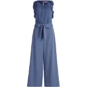 Vera Mont Jumpsuit "Jumpsuit mit Volant", Damen, Gr. 42, EURO, blau (blau stone), Obermaterial: 95% Polyester Pol. recyc.. 5% Elasthan EL., Overalls Jumpsuit