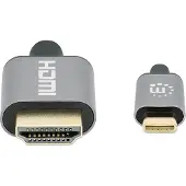 Manhattan USB Typ C auf HDMI-Adapterkabel, Konvertiert das Alternate-Mode-Signal in ein HDMI 4K-Ausgangssignal, 2 m, schwarz, 2 m, USB Typ-C, HDMI Typ A (Standard), Stecker, Stecker, Gerade