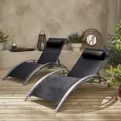 Sweeek - 2er-Set Sonnenliegen aus Aluminium mehrfach verstellbar - Grau