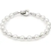Leonardo Charm-Armband "Signora Darlin's", weiß (edelstahlfarben, perlmuttfarben), Armbänder, Damen, 18,5cm, Edelstahl Perlen, Edelstahl, Perlen, Charm-Armband, mit Muschelkernperle