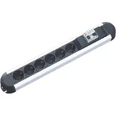 Bachmann PRIMO RCD Steckdosenleiste 6x Schutzkontakt 1xRCD Schutz, Aluminium, 2 m
