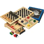 Philos Holz Spielesammlung Reise – Schach, Dame, Backgammon, Würfeln