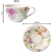 Villeroy & Boch Tasse "Kaffeetassen mit Untertassen Mariefleur Basic 250 ml 6er Set bunt", bunt, B:2cm H:2cm Ø:16cm, Porzellan, Trinkgefäße, Tasse, Spülmaschinengeeignet, Mikrowellenfest