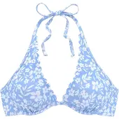 Vivance Bügel-Bikini-Top "Leni", Damen, Gr. 38, Cup D, blau (himmelblau, weiß), Microfaser, bedruckt, floral, Bikini-Oberteile Bügel-Bikini-Top, mit gelaserter Wellenkante