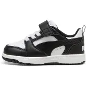 Puma Sneaker "REBOUND V6 LO AC+ INF", Mädchen, Gr. 21, schwarz-weiß (weiß, schwarz), Synthetik, Schuhe Sneaker, mit Klettverschluss, weiche Einlegesohle, profilierte Gummilaufsohle