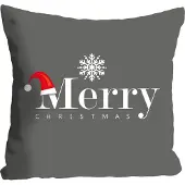 Queence Dekokissen "Adrian", rot (rot, grau, bedruckt), B:40cm L:40cm, Polyester, Dekokissen_Sitzkissen_Kissenhüllen, Dekokissen, Kissenhülle,Merry Christmas,Schriftzug,Graues Kissen,Schneeflocke