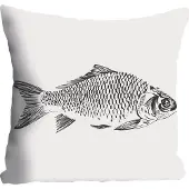 Queence Dekokissen "Dennis", grau (grau, bedruckt), B:40cm L:40cm, Polyester, Dekokissen_Sitzkissen_Kissenhüllen, Dekokissen, Kissenhülle,Fisch,Weißer Hintergrund,Meer,Maritim,Schlicht,Natur