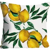 Queence Dekokissen "Mike", gelb (grün, gelb, bedruckt), B:40cm L:40cm, Polyester, Dekokissen_Sitzkissen_Kissenhüllen, Dekokissen, Kissenhülle,Zitronen,Zitronenbaum,Fruchtmotiv,Sommerlich,Gelb,Frisch