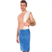 Framsohn Frottier Sarong "Saunakilt Herren", blau (azur), L:60cm, Frottier, Hausmäntel, Sarong, hergestellt in Österreich, Dehnbund & Druckknöpfe variabel verstellbar
