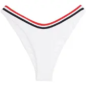 Tommy Hilfiger Bikini-Hose "HIGH LEG CHEEKY", Damen, Gr. L (40), N-Gr, weiß, Polyamid, SWIMWEAR, unifarben mit Farbeinsätzen, Badehosen Bikini-Hose, mit farbigen Bändern