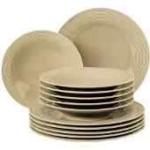 Seltmann Geschirr-Set WEIDEN "Tafelservice Beat Color Glaze 12er Set", beige (sandbeige), Porzellan, Geschirr-Sets, Geschirr-Set