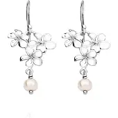 Nenalina Paar Ohrhänger "Ohrringe Ohrhänger Blume Süßwasserzuchtperle 925 Silber" Gr. 45, silber, Ohrringe, Damen, 45, ohne Stein, Silber 925 (Sterlingsilber), Paar Ohrhänger