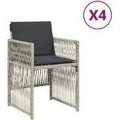 The Living Store Gartenstühle mit Kissen 4 Stk. Hellgrau Poly Rattan