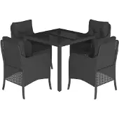 The Living Store 5-tlg. Garten-Essgruppe mit Kissen Schwarz Poly Rattan