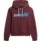 Superdry für Damen. W2012494A Kapuzenpullover Faded Core weinrot (XS), Lässig, Baumwolle, Bordeaux