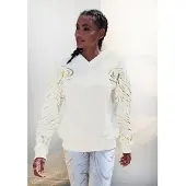 LASCANA Hoodie ACTIVE, Damen, Gr. XS (32/34), gold (weiß, gold), Sweatware, Obermaterial: 60% Baumwolle, 40% Polyester, bedruckt, gemustert, glänzend, bequem hüftlang, Rippbündchen, Sweatshirts Hoodie