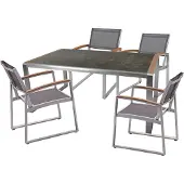 Garden Pleasure Garten-Essgruppe "AVERNA", grau (grau, silber, braun, grau, silberfarben), B:160cm H:84cm T:190cm, Aluminium, Glas, Kunststoff, Sitzmöbel-Sets, Garten-Essgruppe, mit robustem Glastisch
