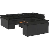 The Living Store 14-tlg. Garten-Sofagarnitur mit Kissen Schwarz Poly Rattan